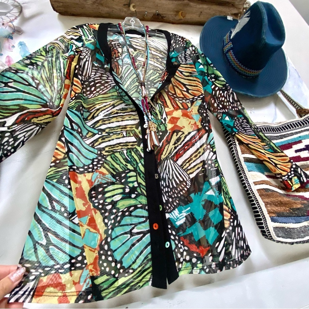 Butterfly cardigan boho semi sheer gem w resort vacay cruise vibe - Picture 14 of 16